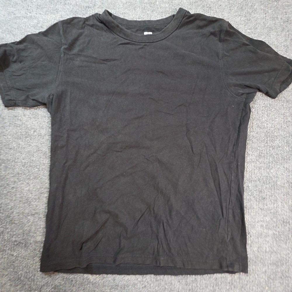 Uniqlo U Shirt Mens Large Black Solid Basic Tee T-Shirt Top Casual Tagless